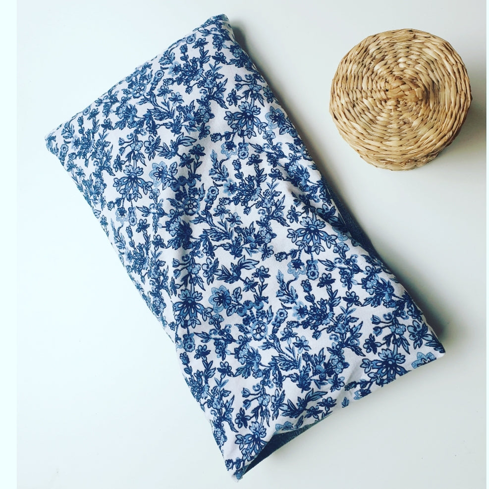 Eco friendly wheat bag made with upcycled fabric - Blue & white floral - Image 2