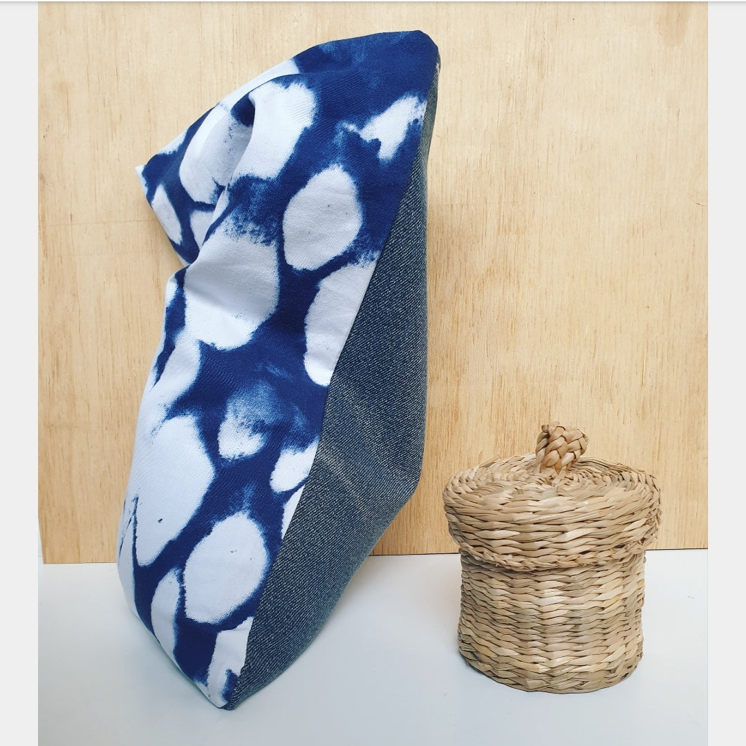 Eco friendly wheat bag made with upcycled fabric - Indigo & white Print - Image 2