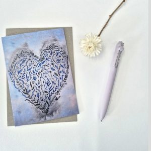 'Blue Floral Heart' Modern Blank Greeting Card by Minnie&Lou